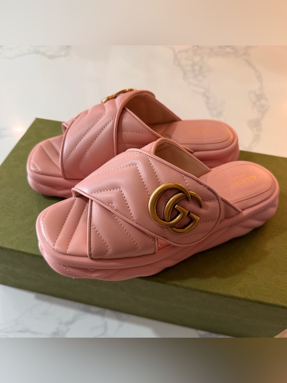 Gucci Marmont GG Chevron Charlotte Flat Sandal